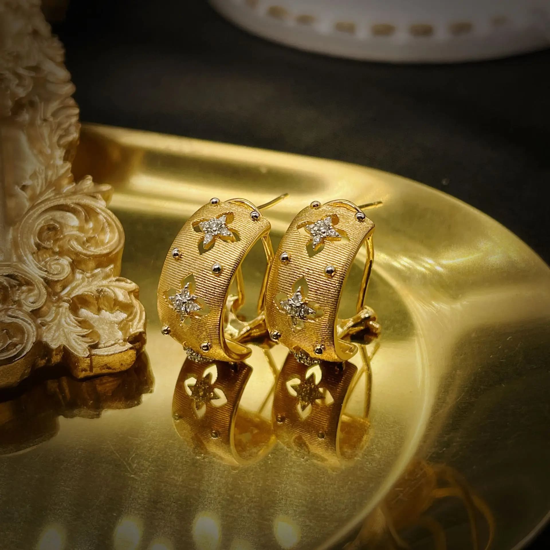 S925 Sterling Silver Temperament Generous Fashion Versatile Two Color Craft Cloth Ring And Stud Earrings Jewelry Set For Women