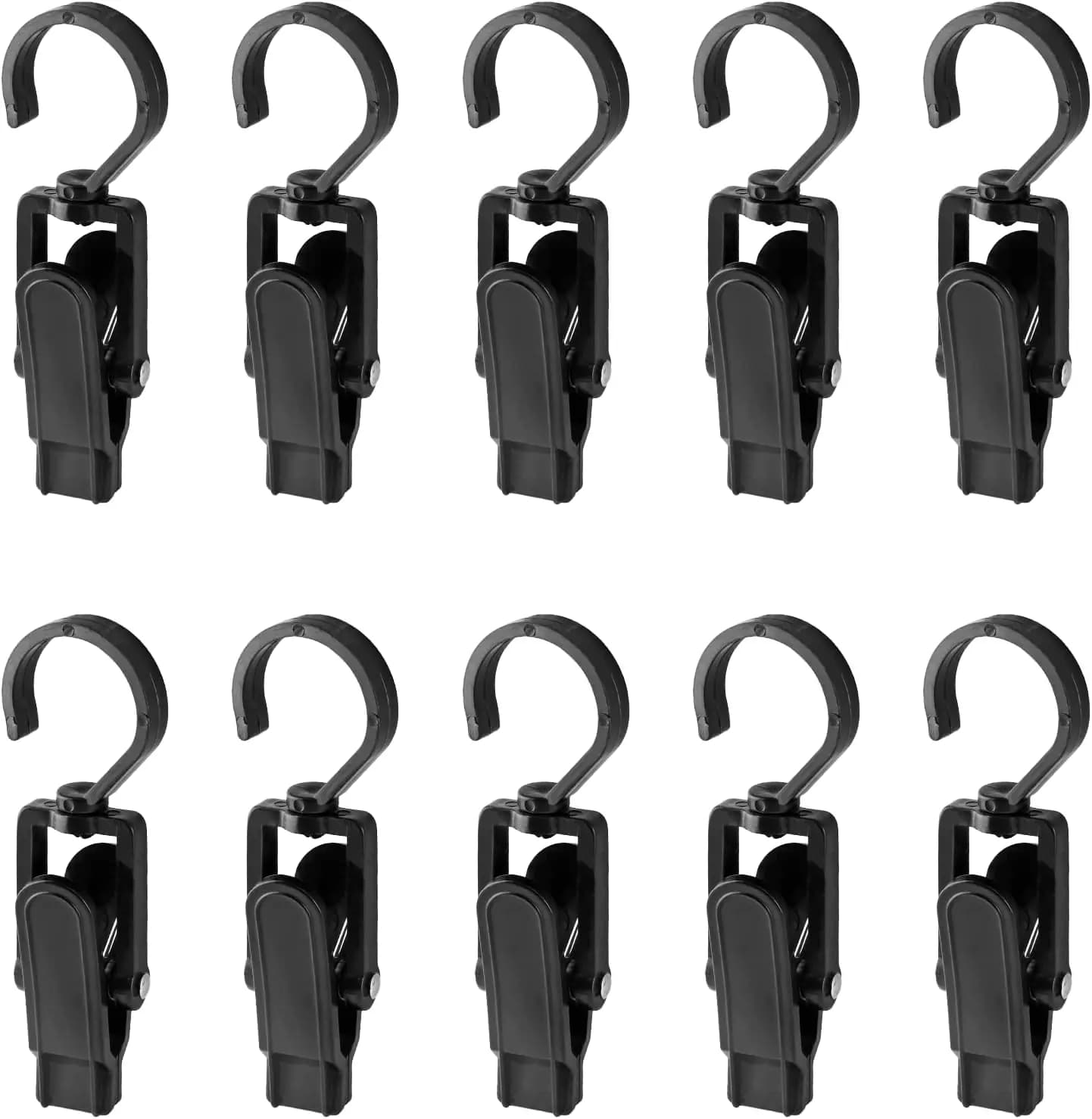 10 Pezzi Ganci per Bucato, Mollette in Plastica, Clip Super Resistenti, Ganci Girevoli per Negozi di Abbigliamento, Casa, Ufficio, Officina, Neri