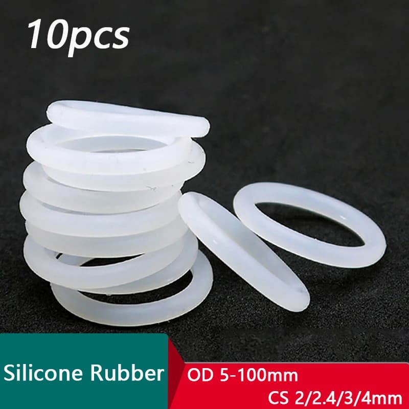 10 pz spessore (CS) 2/2.4/3/4mm anello di tenuta in gomma bianca OD 5-100mm O-Ring in Silicone resistente al calore per uso alimentare