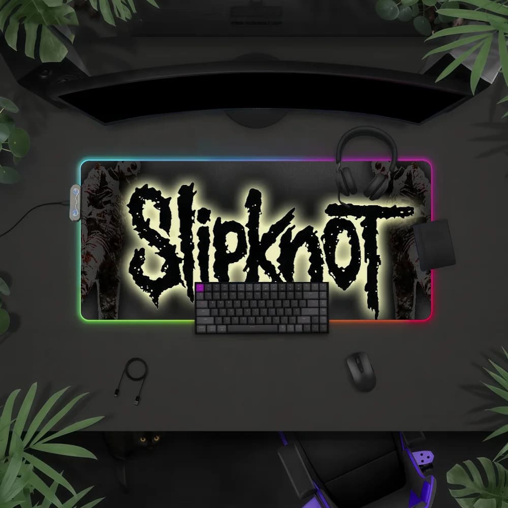 Tappetino per mouse Band S-Slipknot-S con luce LED RGB, tastiera da gioco colorata, copertura antiscivolo, superficie impermeabile