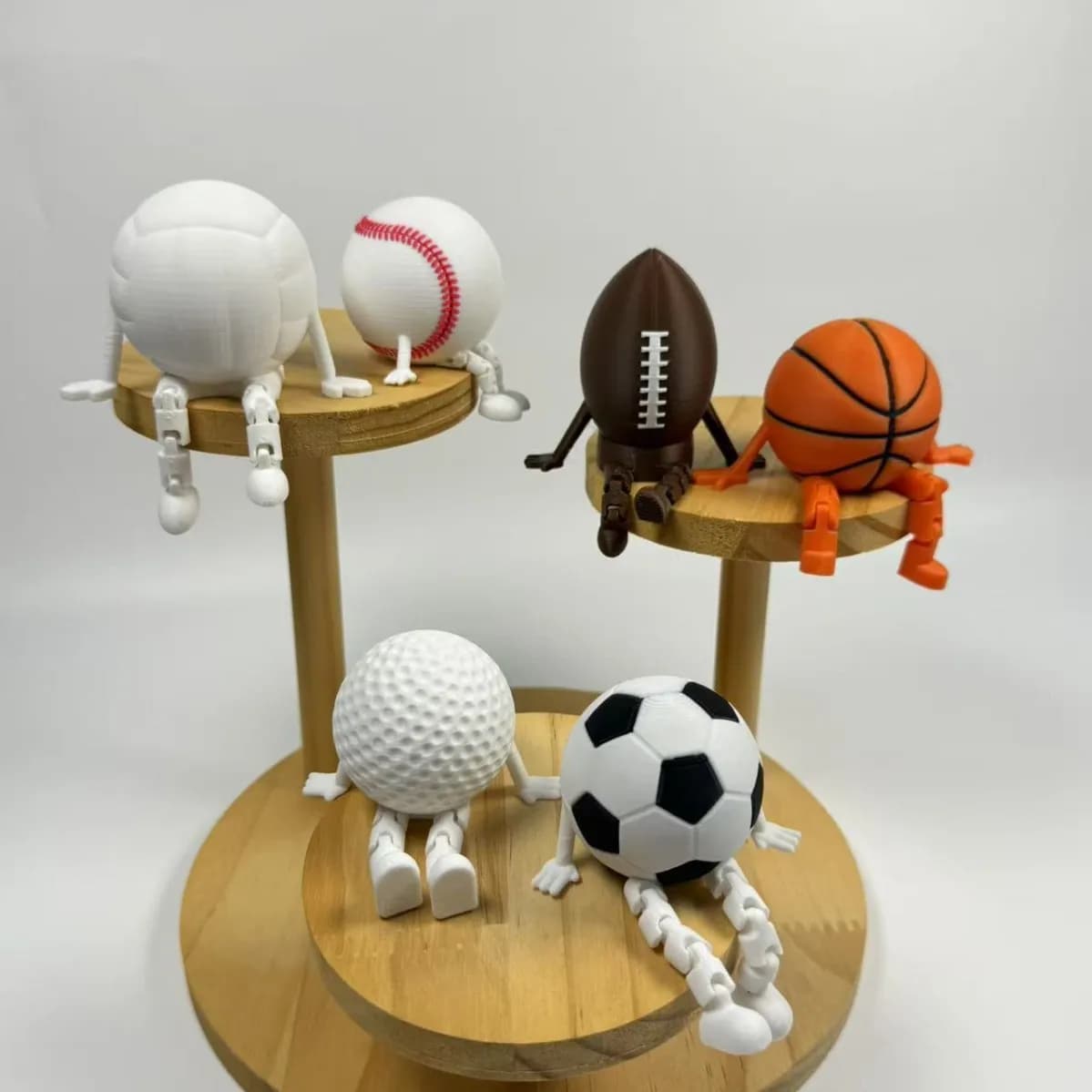 3D Printed Sports Ball Figurine Ornament Movable Joint Bowling Basketball Tennis Sitting Cartoon Figure Desk Decor Creative Gift