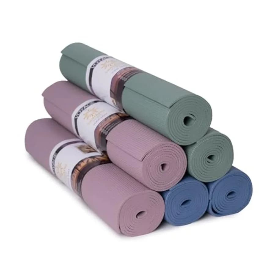 Set di 6 Tappetini Yoga Professionali 72 x 24,5 mm di Spessore per Studio e Palestra, Resistenti allo Strappo e Antiscivolo, Colore Nero