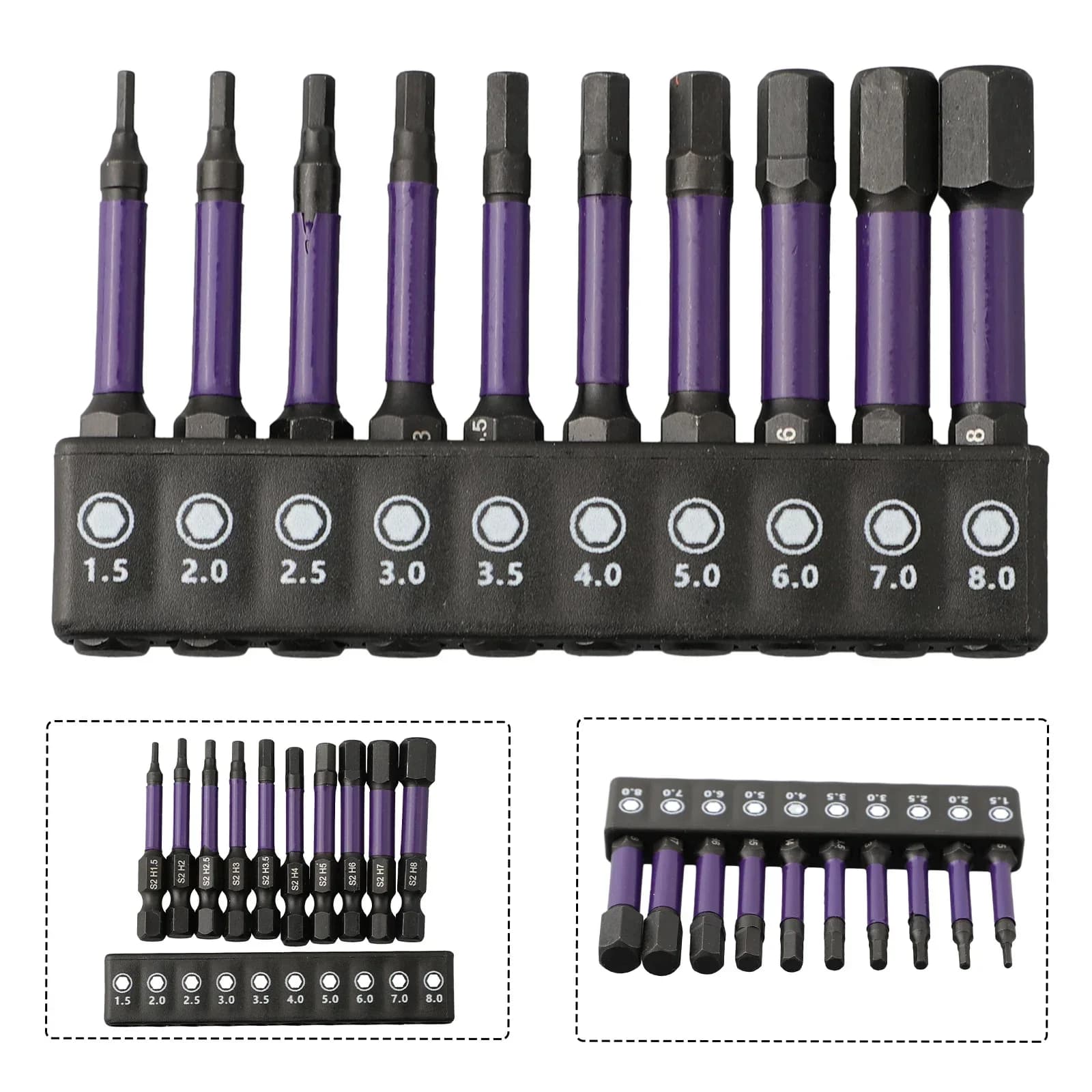 10 pieces drill tip for hexagonal head key with set screwdriver tips 1/4" quick release tool for H1.5-H8 magnetic screwdriver tips