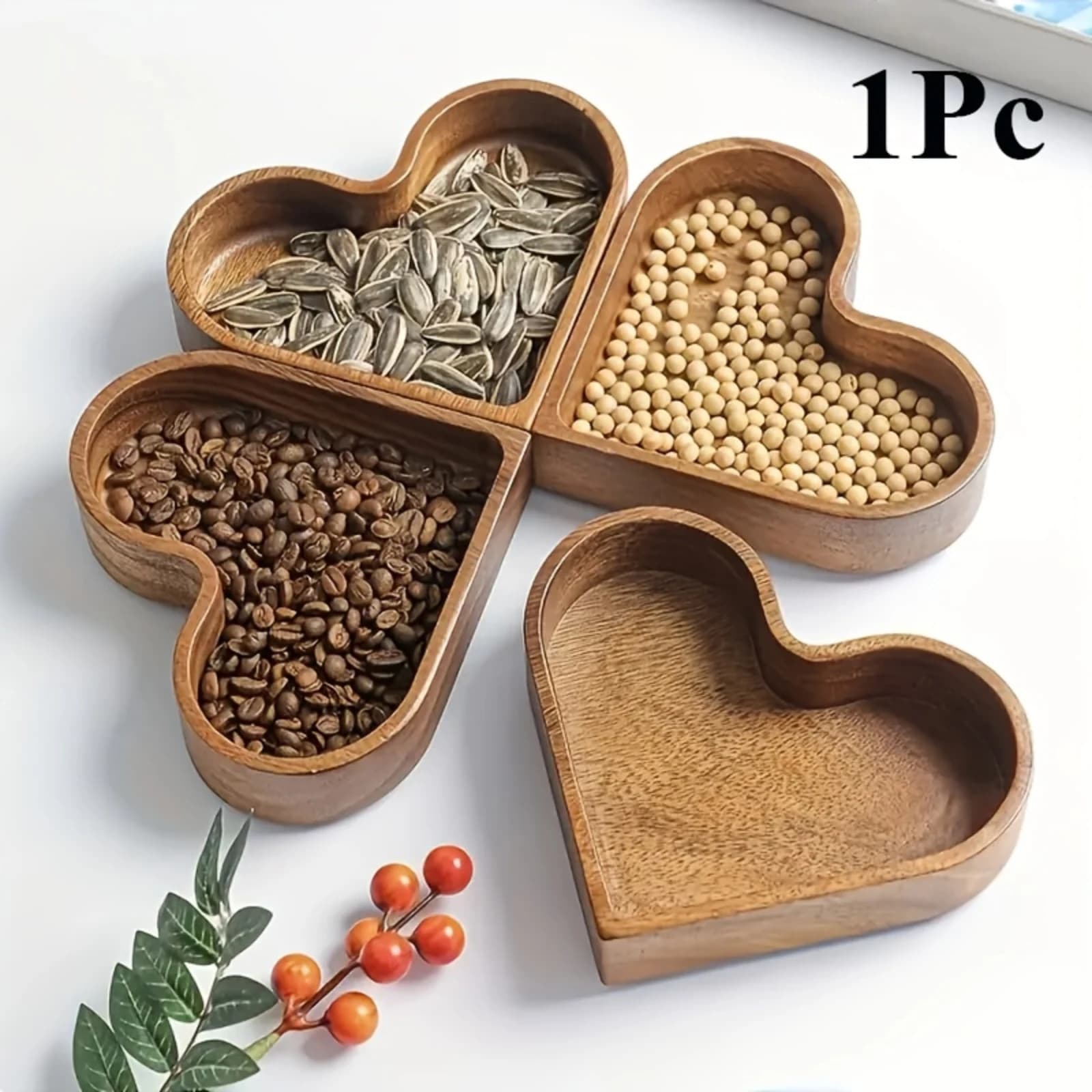 Vassoi in Legno Multiuso Creativi a Forma di Cuore, Vassoio per Caramelle, Vassoi per Frutta Secca, Vassoio per Snack per Soggiorno e Sala da Pranzo