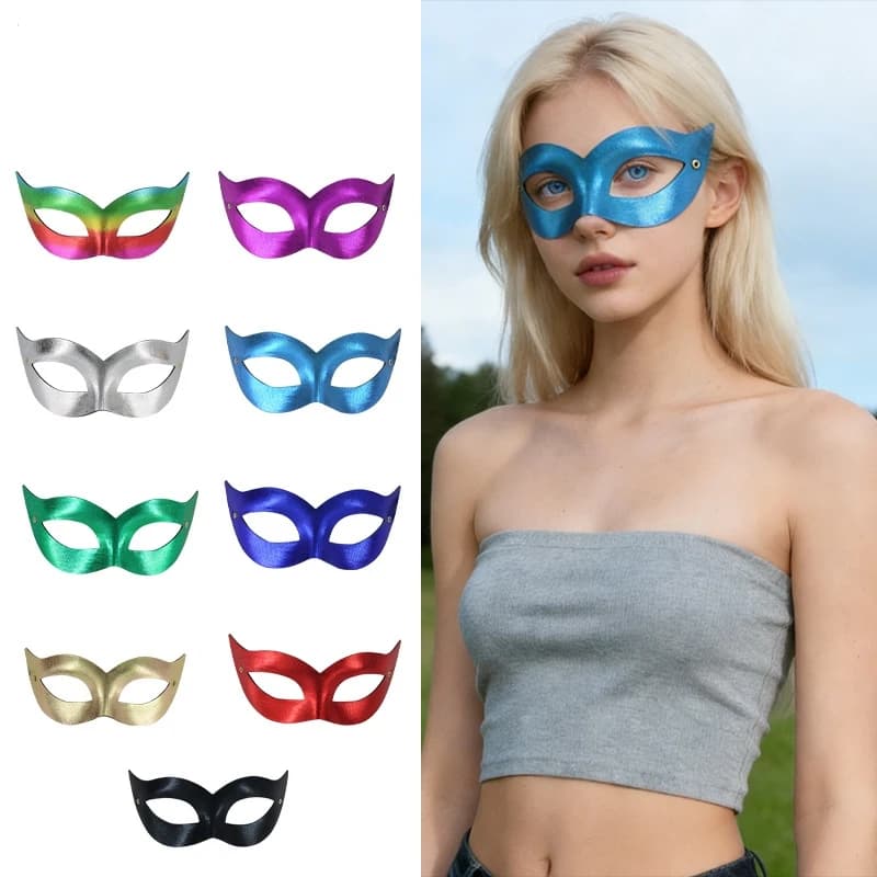 Maschera da donna metallizzata lucida, elegante maschera a mezza faccia per Halloween, Natale, feste in maschera, cosplay, costumi, balli, festival, rave