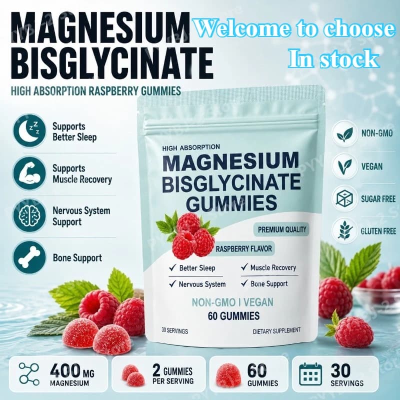 Magnesium Bisglycinate Gummies Raspberry Flavor 400mg Magnesium Bisglycinate Chelate — Improve Sleep and Promote Muscle Recovery