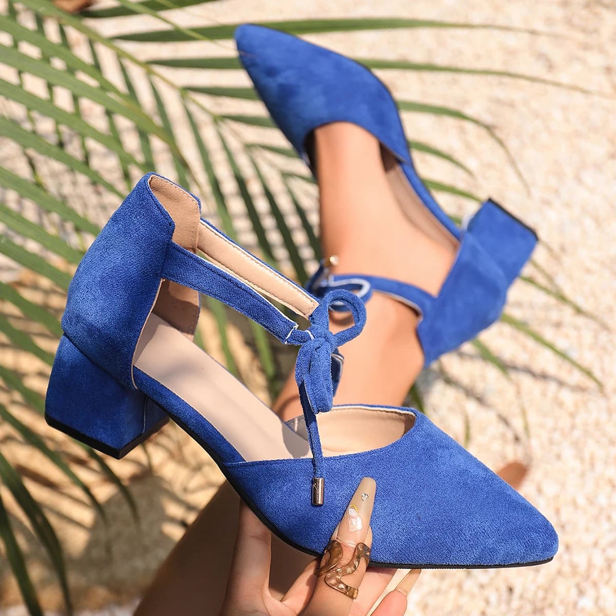 Women High Heel Sandals Wedding Strap Blue Woman Shoes Sexy Pointed Toe Ladies Shoes Square High Heels Lace Up Women Pumps