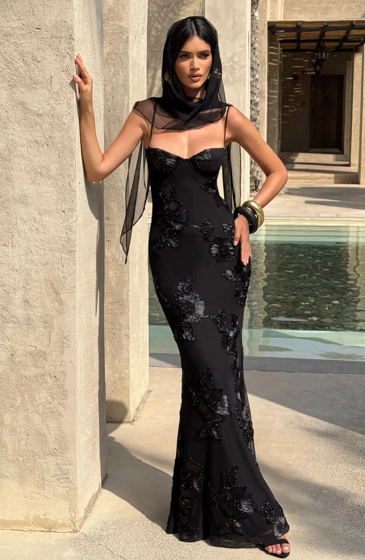 European and American new three-dimensional embroidery backless cross tie long skirt exquisite floral embroidery banquet dress
