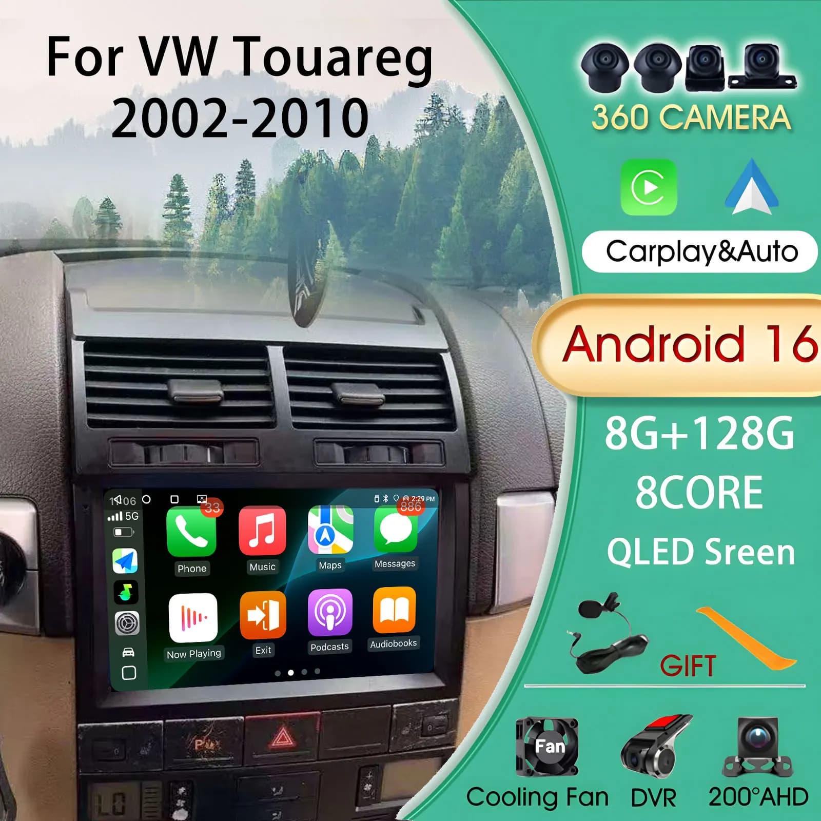 Autoradio Per VW Volkswagen Touareg 2002-2010 Automotive Carplay Android Auto Senza Fili Autoradio FM Video Car Play Android 13