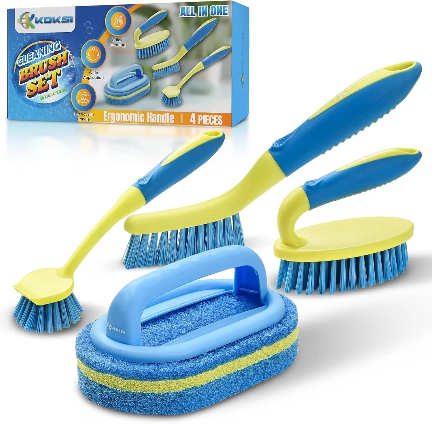 Set di 4 Spazzole per Pulizia Profonda per Bagno, Cucina, Vasca e WC con Manico Ergonomico