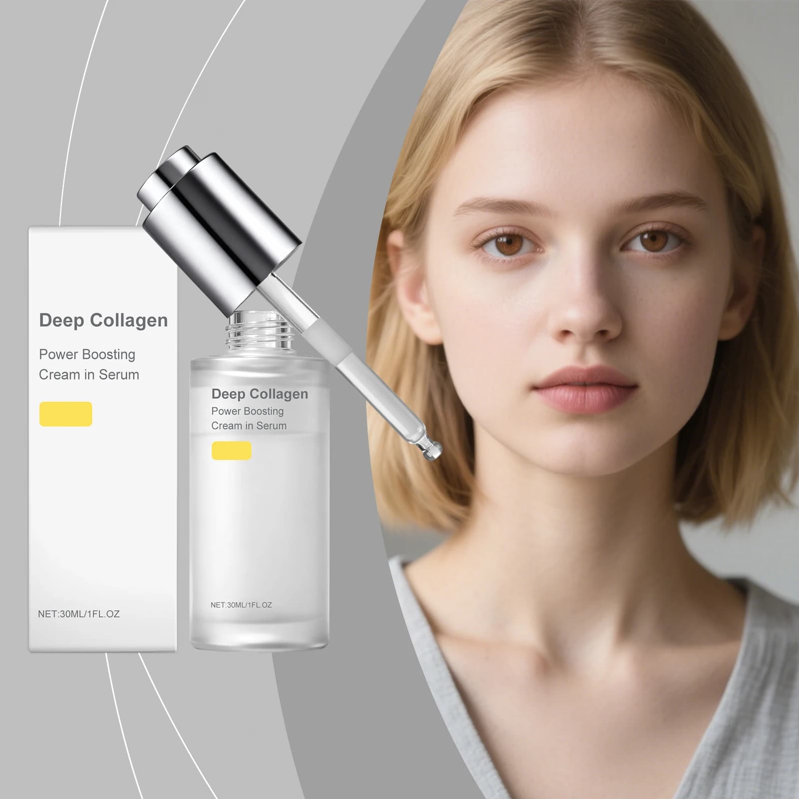 Siero Crema Potenziante al Collagene Profondo per Pelle Effetto Vetro Coreana, Idratante, Riparatore ed Elasticizzante, Ampolla Viso 30ml