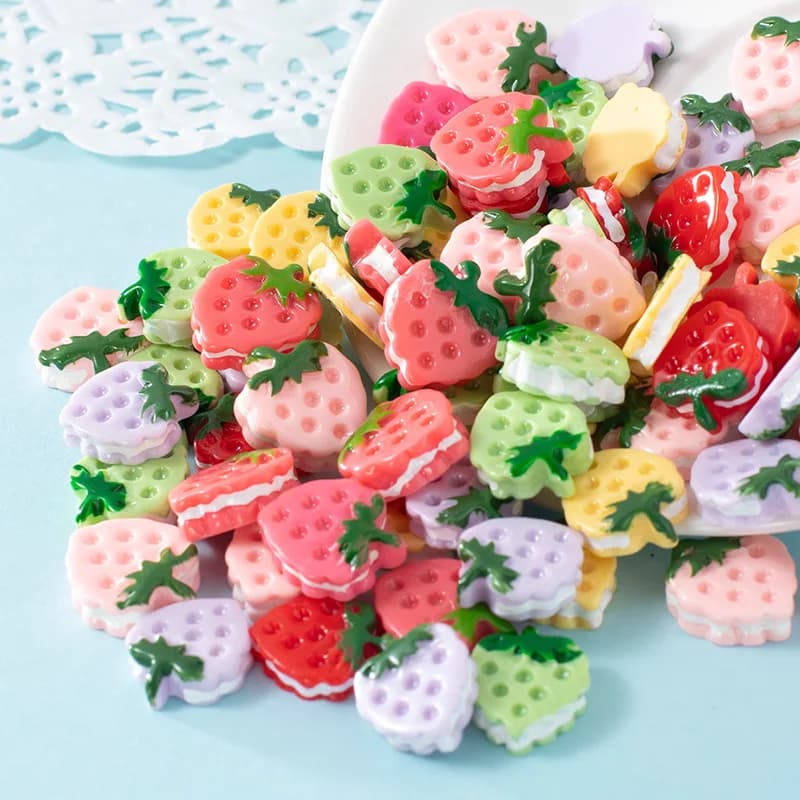 8 pz resina simulazione fragola frutta crema cassa del telefono Decor Slime Filler materiali marmellata fai da te capelli ornamenti fatti a mano accessori