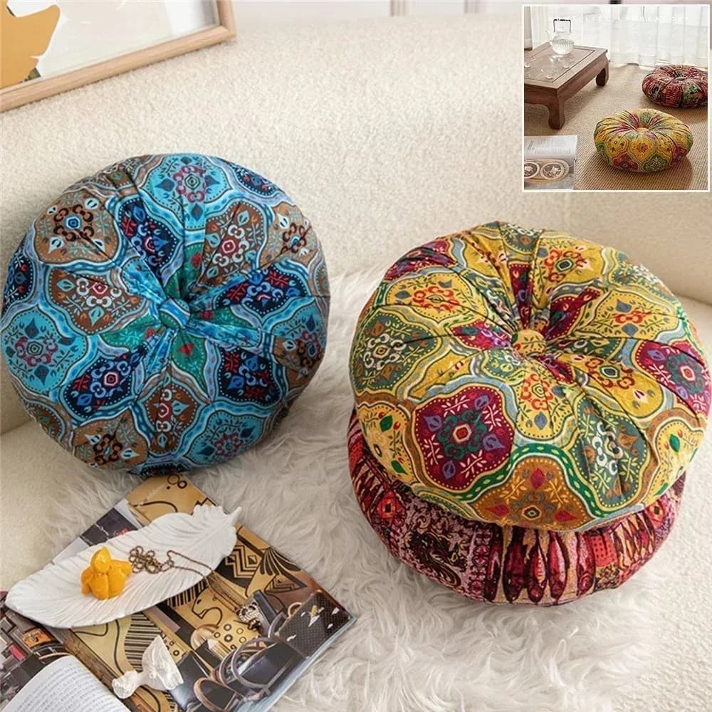 1 Pc Ethnic Round Floor Cushion Yoga on Chair Pouf Seat Cushion Tatami Sofa Thick Meditation Pillow Vintage