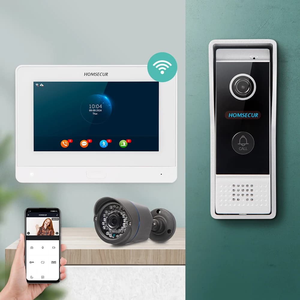 HOMSECUR App Remote Control 7" Waterproof 4 Wire WIFI Video Doorbell Intercom With CCTV Monitoring