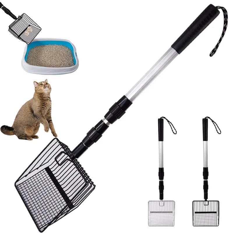 Rastrello per pollaio estensibile Manico telescopico Paletta per lettiera per gatti a 3 sezioni Manico lungo Separazione della cacca Pala per setacciatura delle cacca