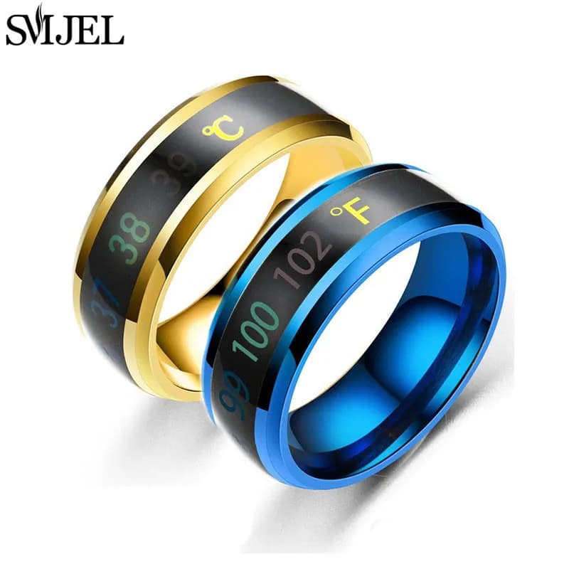 Ring for couple with temperature in titanium steel, mood emotion feeling, smart sensitive rings for woman, man, waterproof jewelry gift