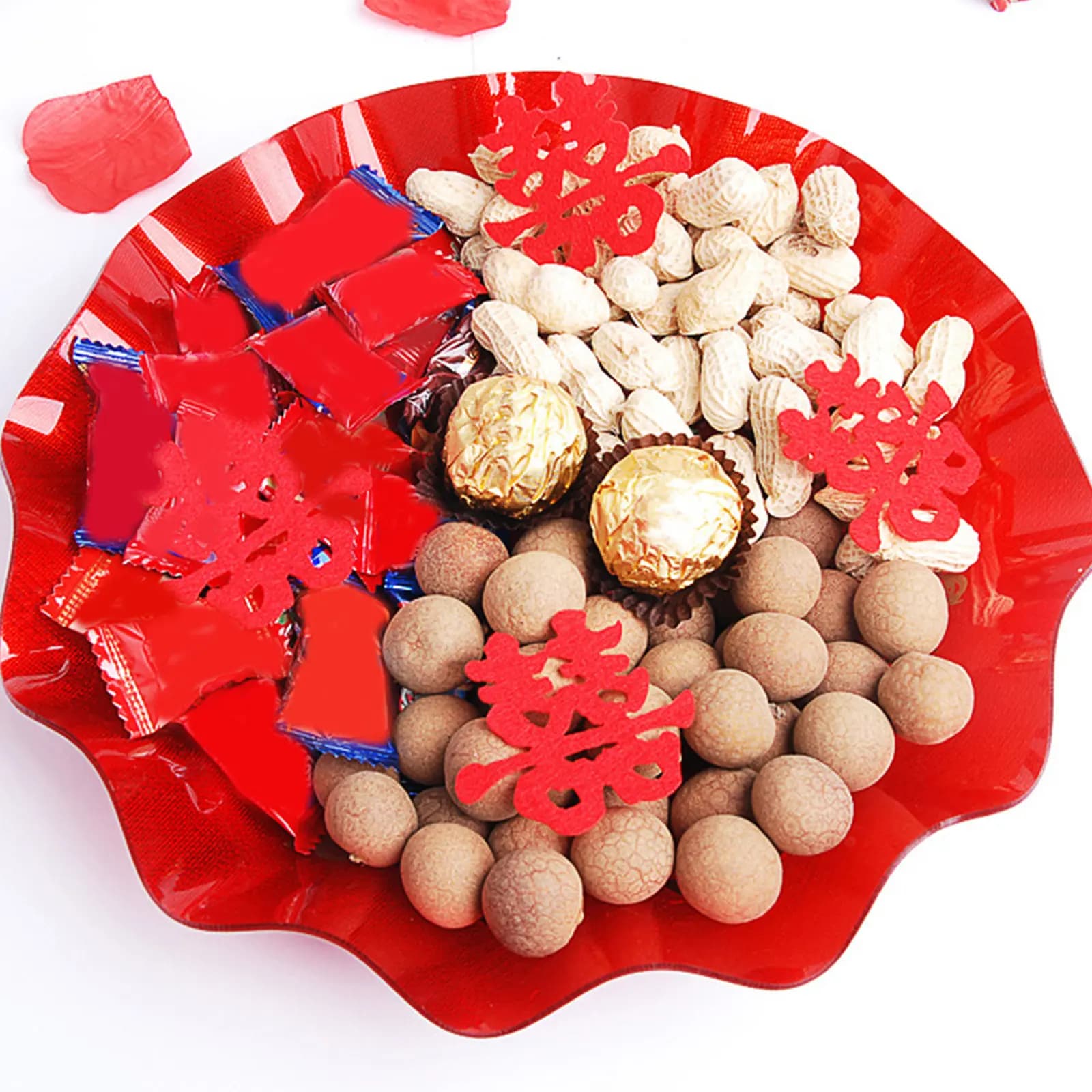 1Pcs Chinese Style Wedding Fruit Plate Festive Red Happy Marriage Snack Serving Tray for Dried Fruit Nuts Candies Dessert Home