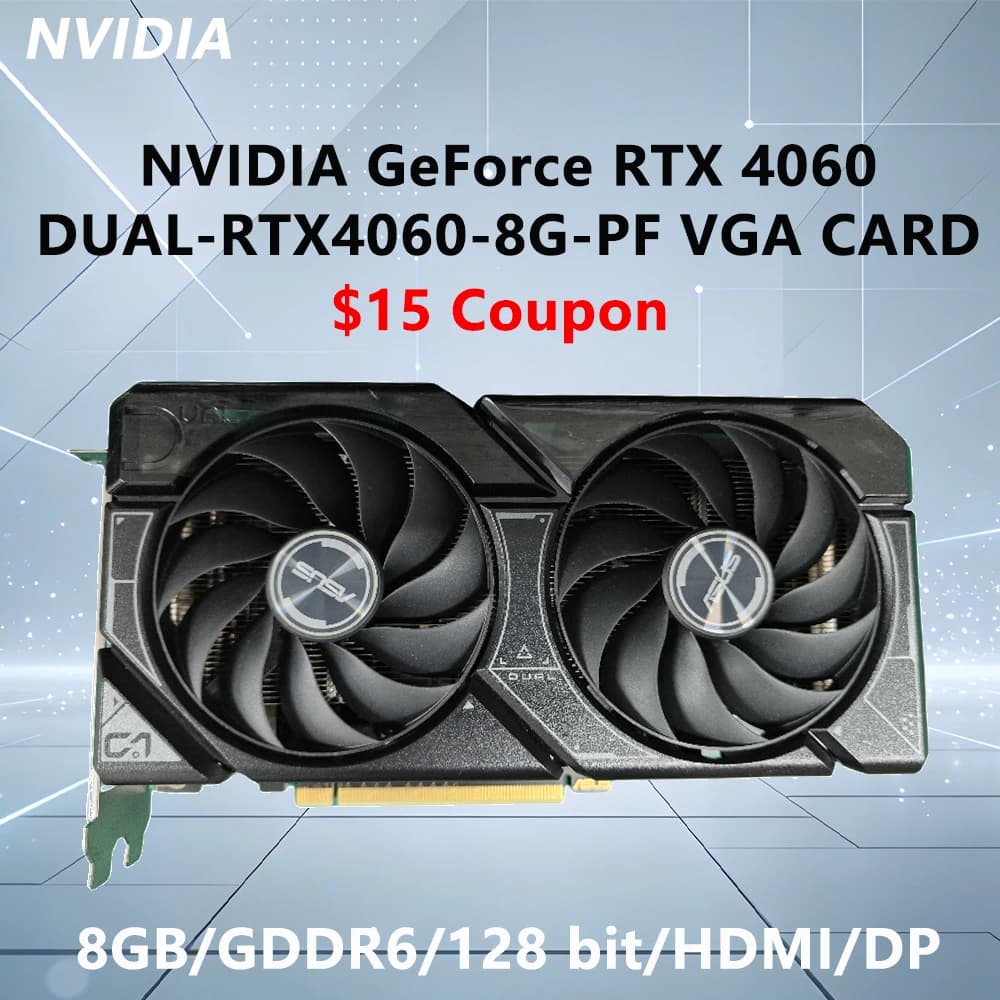 Scheda grafica ASUS NVIDIA RTX 4060 8GB GDDR6 128-bit DUAL RTX4060 8G PF VGA CARD GPU PCI-E 4.0 HDMI 2.1a DP 1.4a HDCP 8-pin 550W