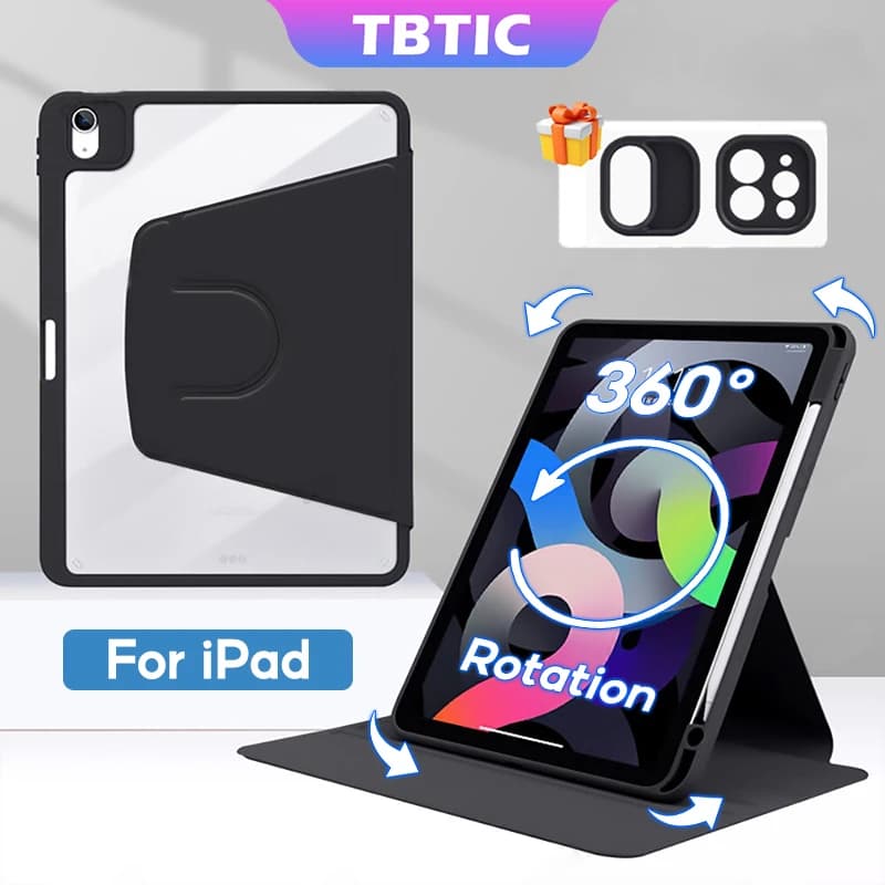 TBTIC 360 ° Custodia con rotazione per iPad Air 4 5 10th 10.9 Pro 11 9th 8th 7th Gen 10.2In Mini 6 Custodia con slot per matita