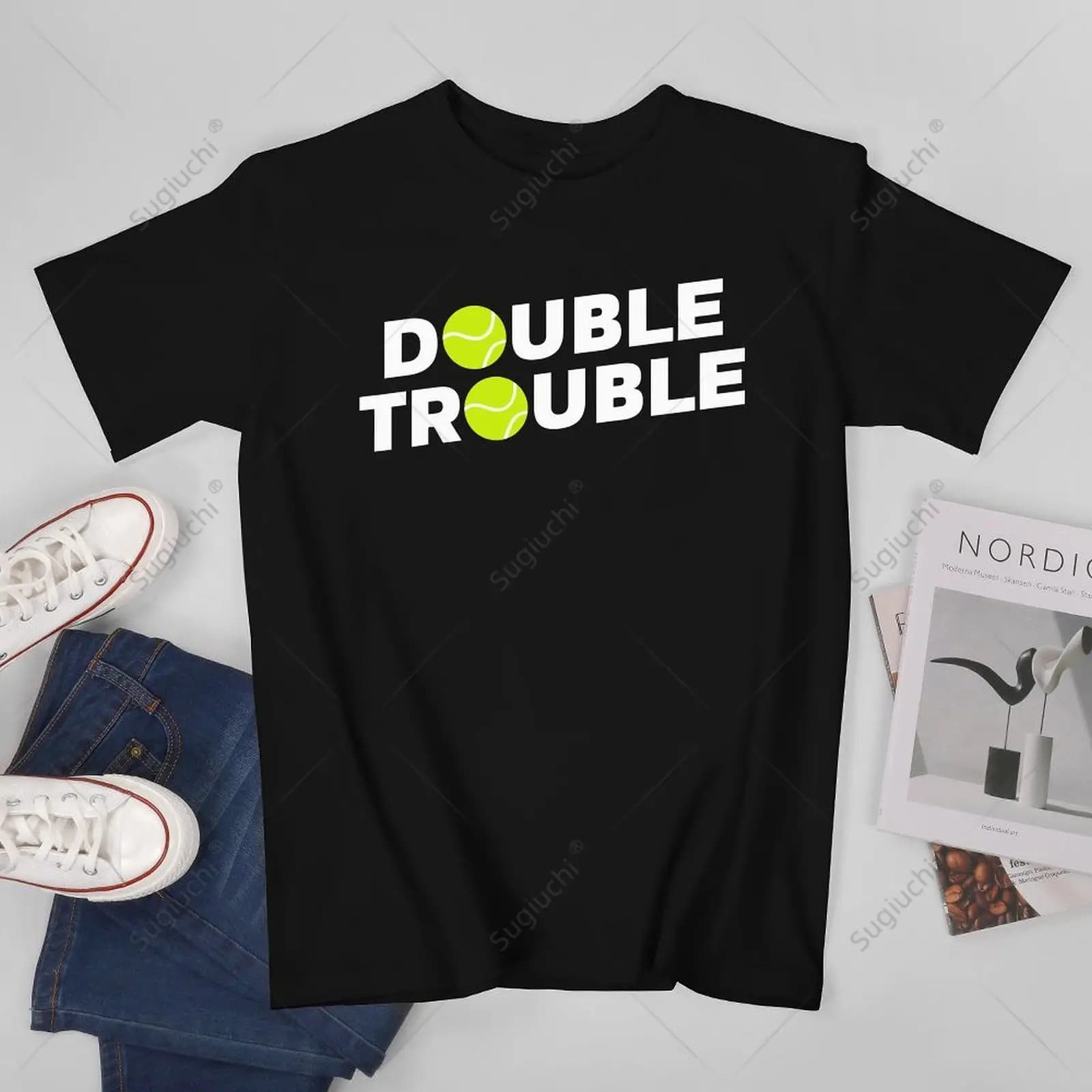 Unisex Uomo Doppio Problemi Divertente Tennis Con Palline Da Tennis Maglietta Magliette Magliette Donna Ragazzi 100% Cotone T-Shirt