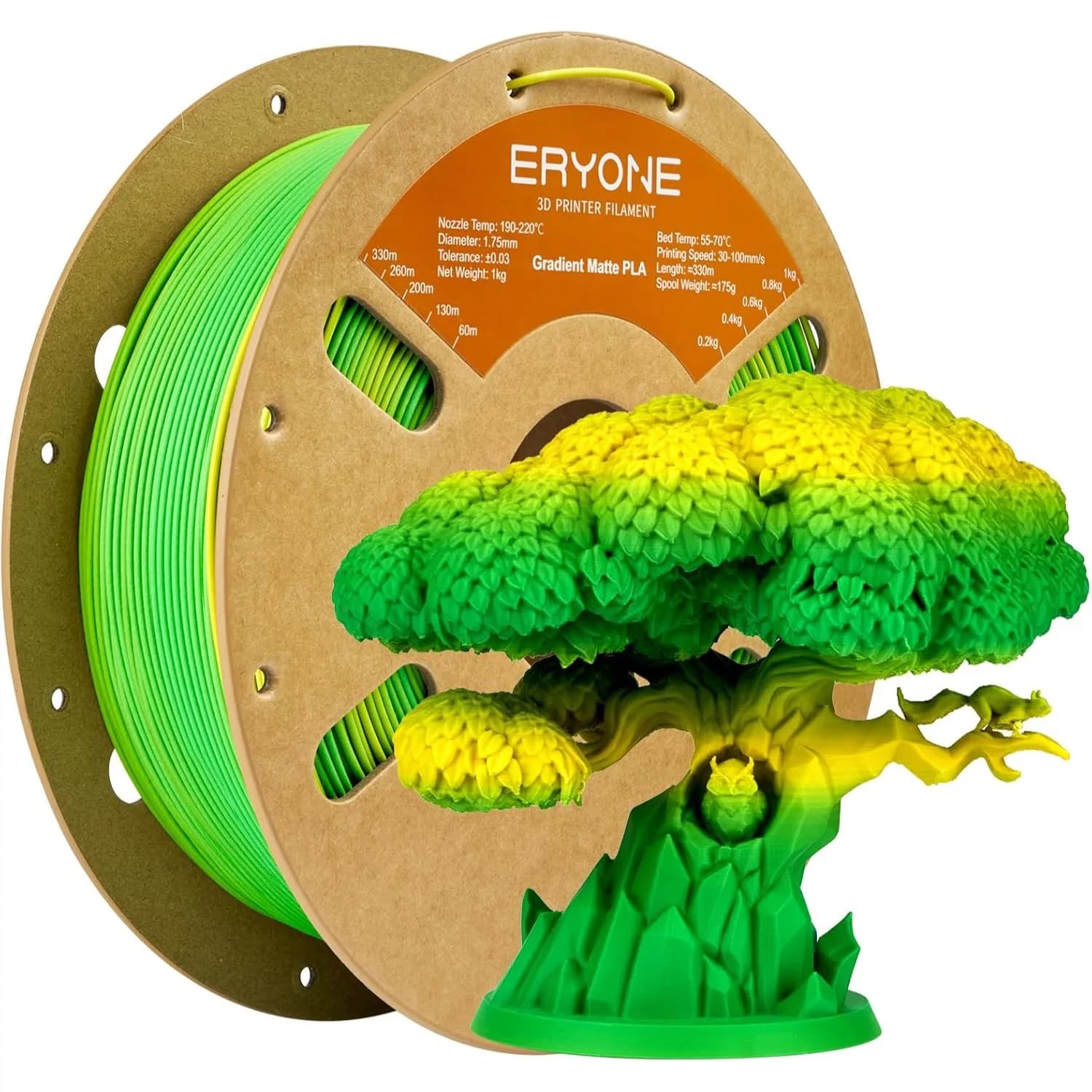 Filamento PLA per Stampante 3D, Effetto Arcobaleno Sfumato Opaco, 1.75mm, Bobina Multicolore da 1KG