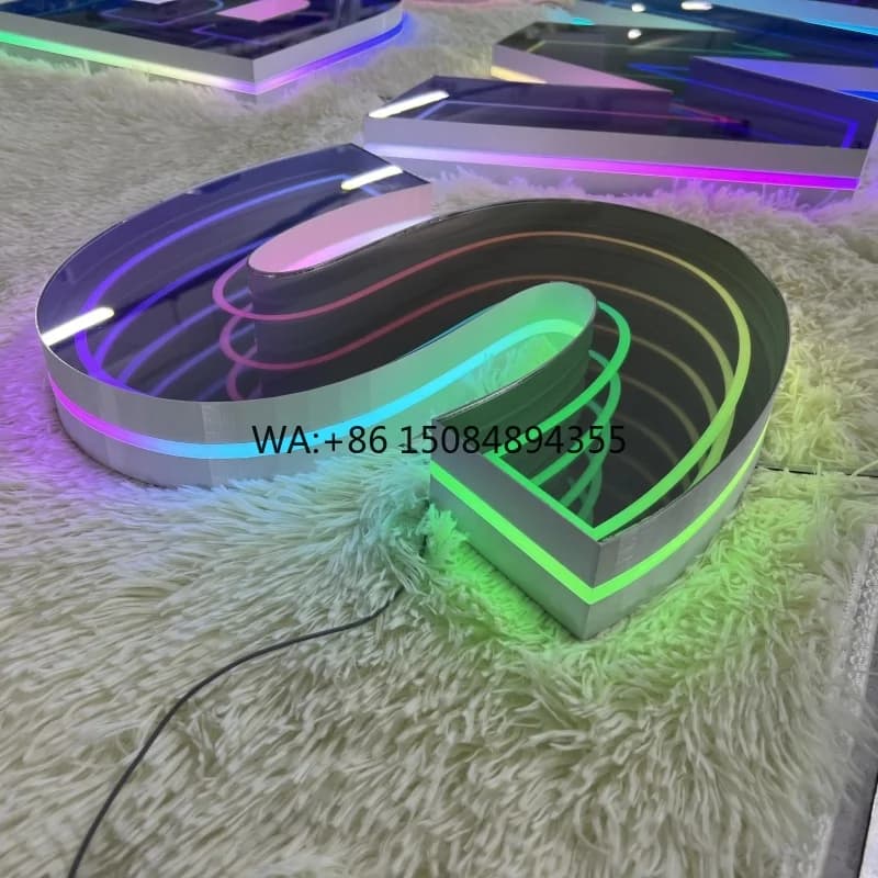 Neon 3D Custom RGB Effect Panel LED Infinity Mirror Letter Magic Light Illusion Tunnel Sign for Office and Retail Shop