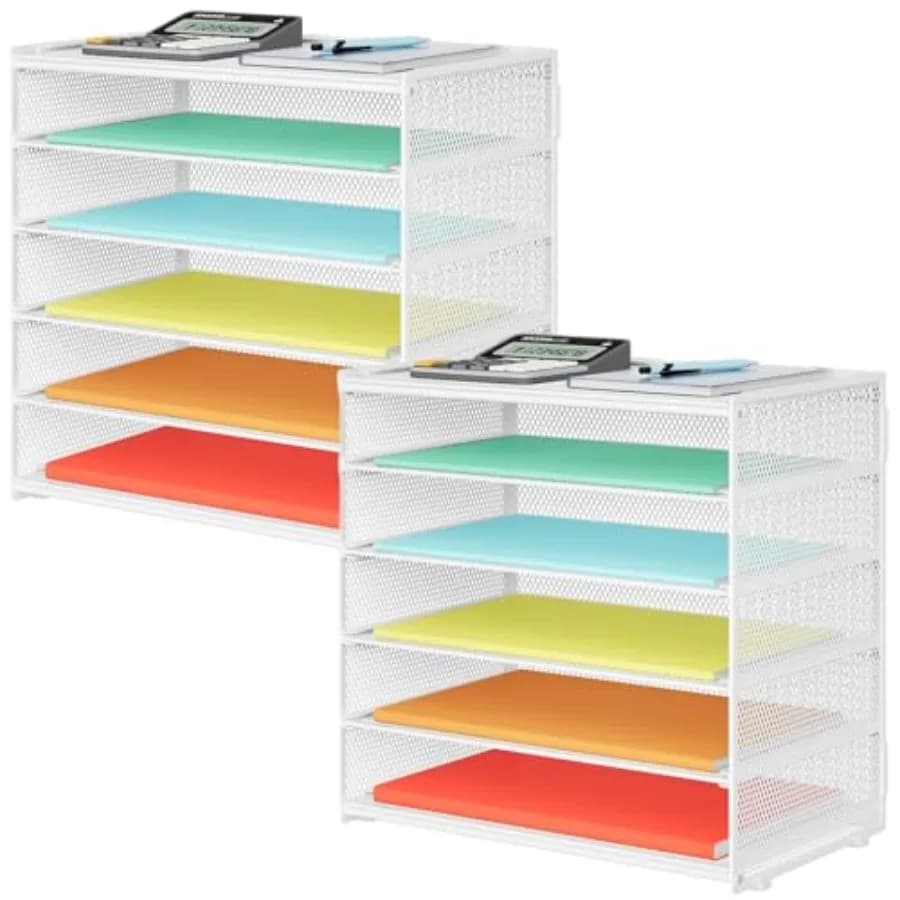 Set di 2 Organizzatori per Documenti a 6 Livelli in Rete Metallica, Portadocumenti da Scrivania, Organizzatore per Lettere, Classificatore di Fogli per Ufficio, Casa o