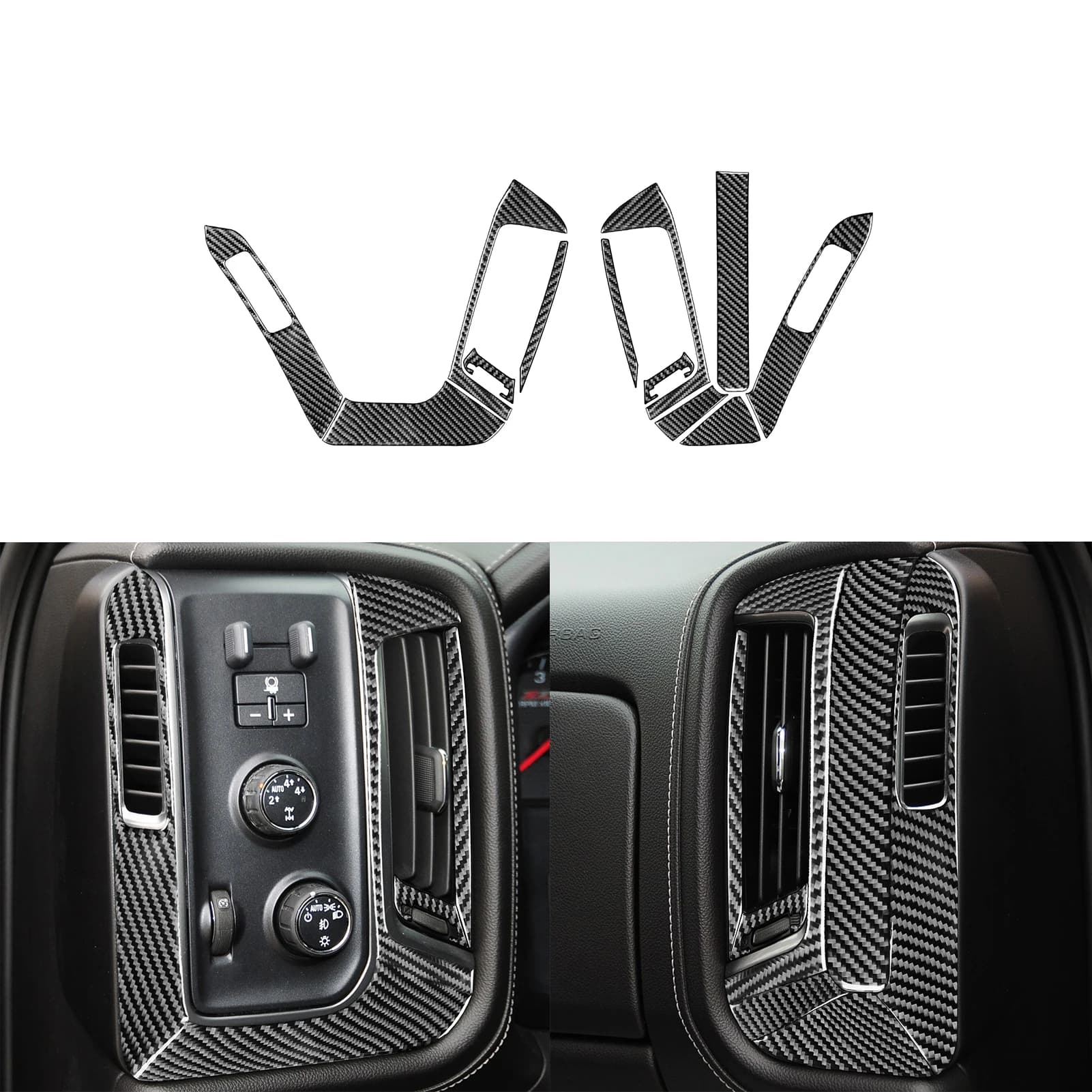 For Chevrolet Silverado 1500 GMC Sierra 1500 2014-18 Carbon fiber Both sides Air Exit Surround Dress Cover Interior Wall decal car