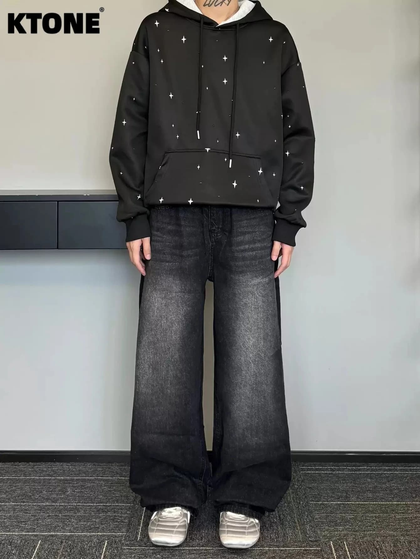Jeans Baggy Neri Classici Y2K, Pantaloni Originali Stile Drip per Uso Quotidiano, Senza Accessori o Cinture Inclusi