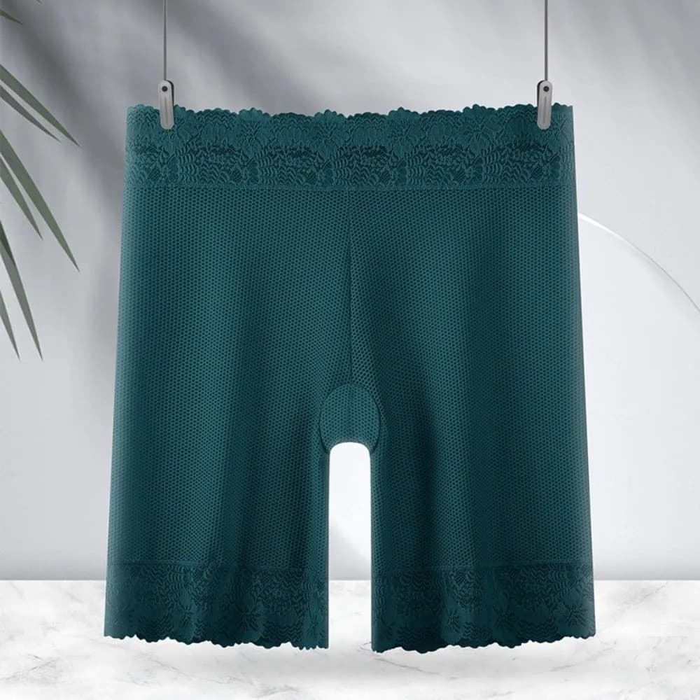 Pantaloncini di Sicurezza Anti-Spia in Seta Ghiaccio Senza Cuciture, Traspiranti a Vita Alta, Modellanti con Bordo in Pizzo, Intimo Donna