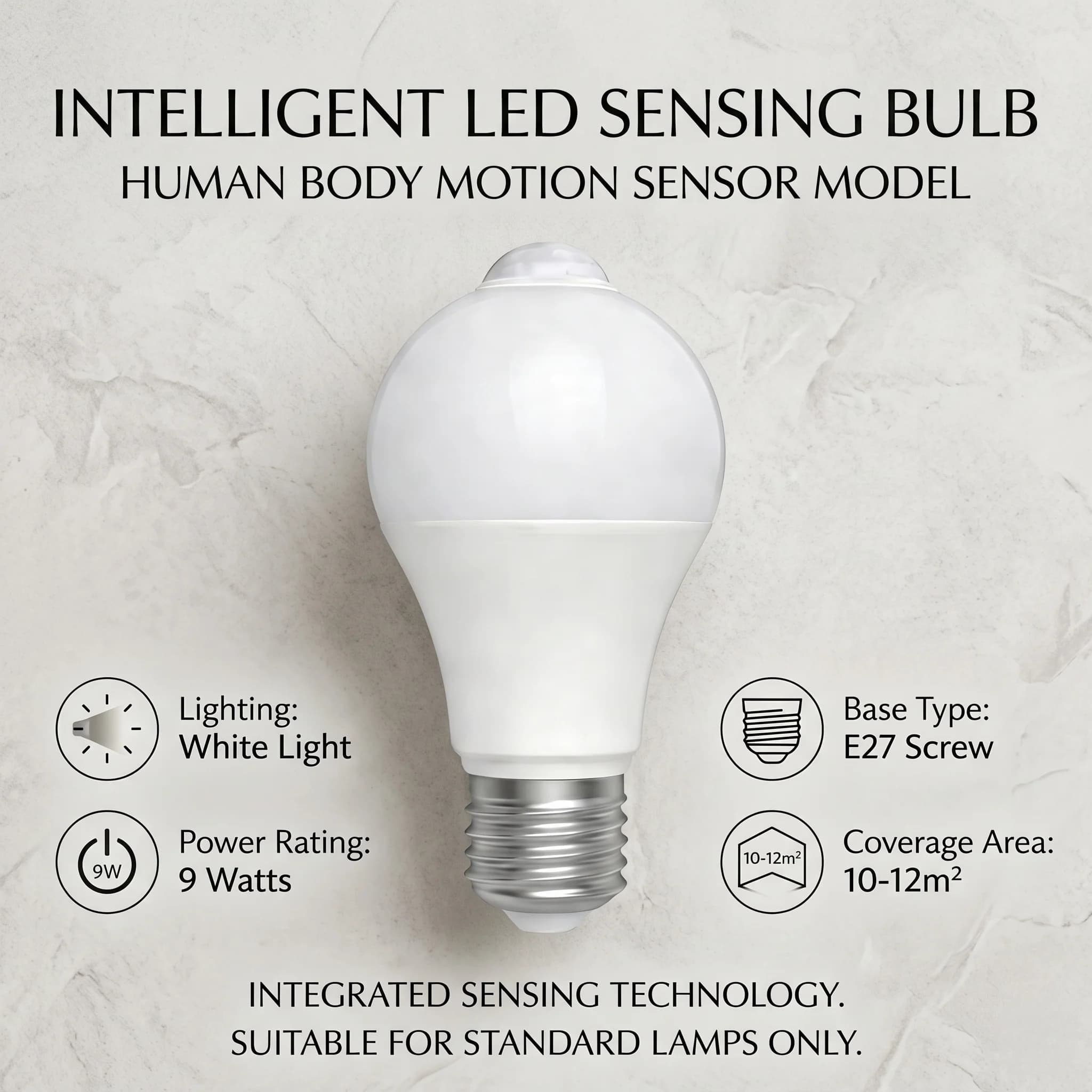 E27 LED PIR Motion Sensor Bulb 9W 12W 15W Human Body IR Light Sensor Auto On/Off 6500K Lamp for Home Hallway Stairs Porch