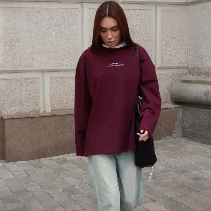 Loose Fashionable Long Sleeve round Neck Printed Letter T-Shirt Women's Casual Style Cotton Top round Neck Design Full Cotton