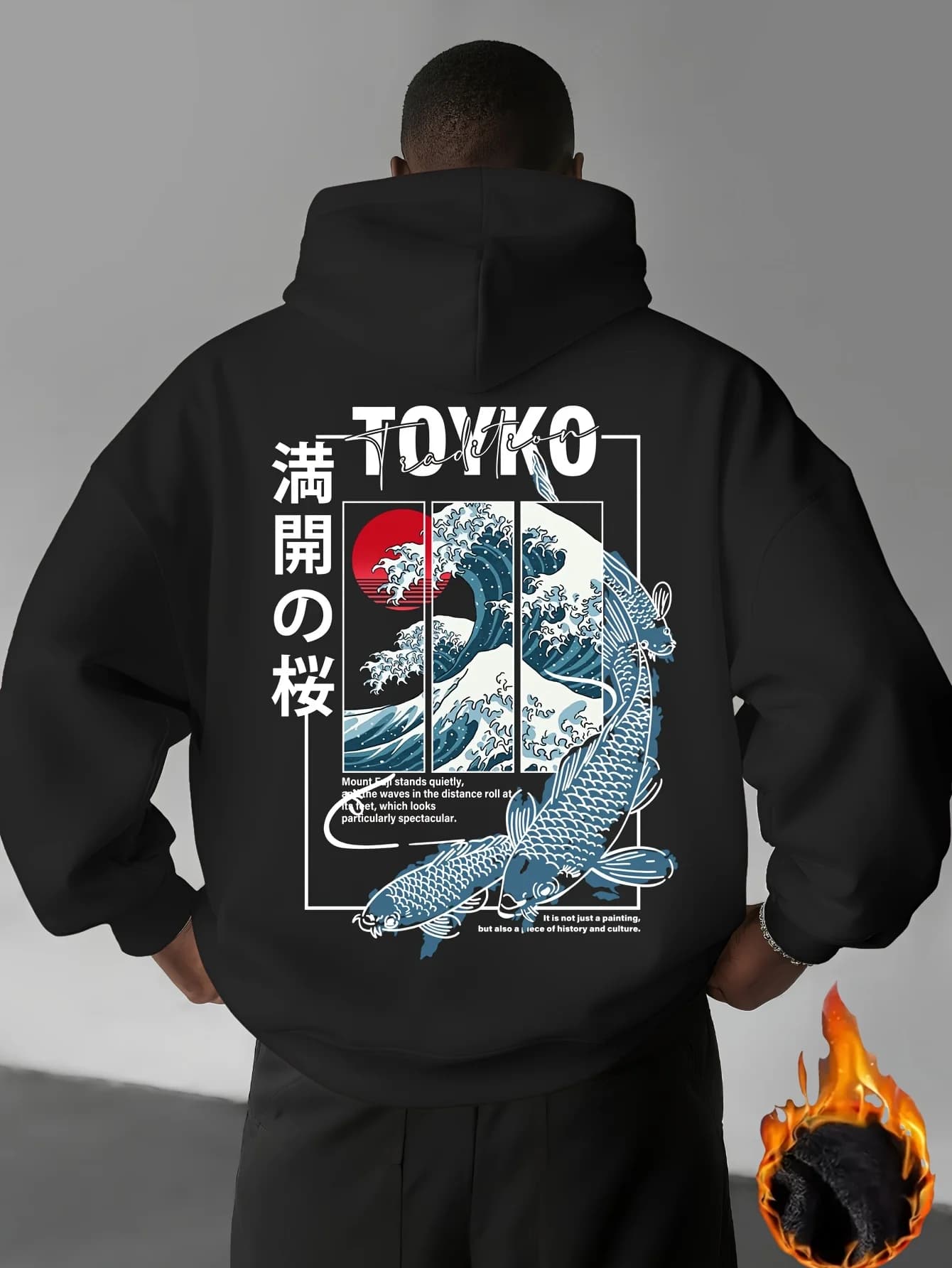 Japanese anime style hoodie Big Wave Koi Fish Print Japanese artistic design Ukiyo-e Trained Casual Hot Winter Road