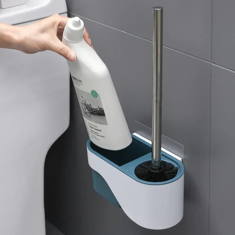 Scopino per WC Manico lungo Foro libero Nessun angolo morto Appeso a parete Pulizia della toilette domestica Scopino per WC senza punzonatura