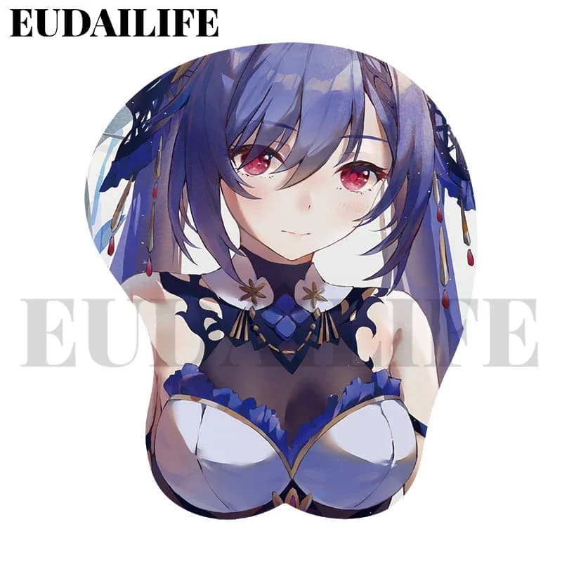 Genshin Impact 3D poggiapolsi per mano tappetino per mouse Arlecchino Ganyu Keqing tappetino per mouse in silicone Oppai morbido tappetino per mouse lavoro d'ufficio Otaku