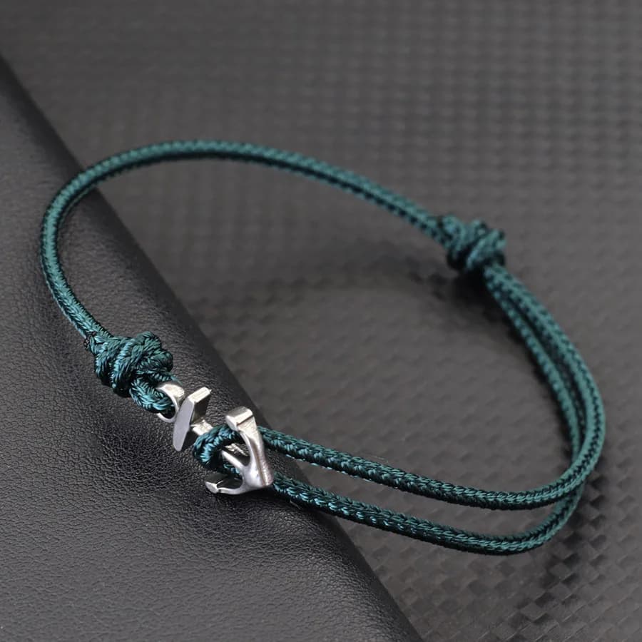 Bracciale in corda semplice di grado A da 2 mm Uomo Donna Bracciale in acciaio inossidabile con ancora sottile regolabile fatto a mano Coppia gioielli fortuna