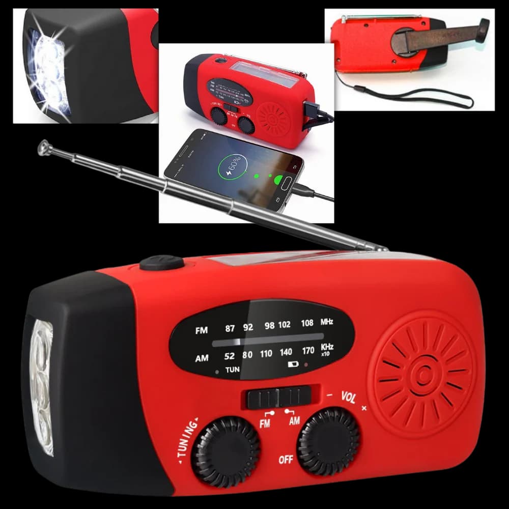 Solar Radio Portable Mini for Emergency and Survival with Dynamo Manovella, Flashlight, Smartphone Charger, LED Lamp for Reading