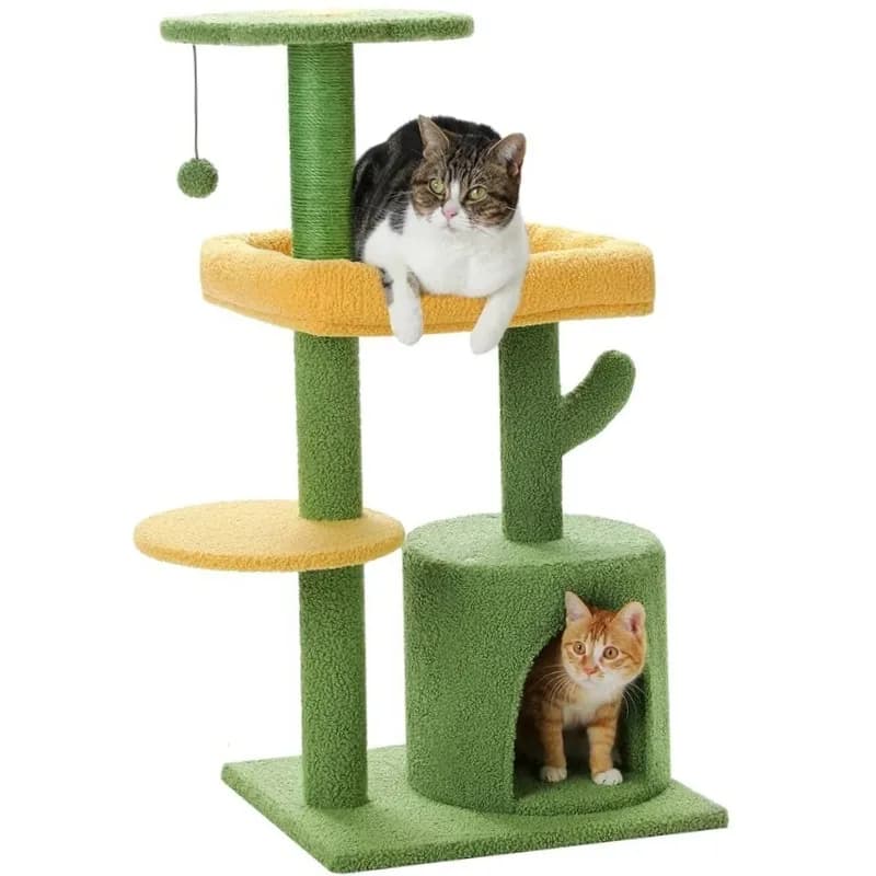 Nuovo 2026 Albero per Gatti da Interno 36,5 Pollici, Design a Cactus Multi-Livello con Trespolo in Peluche, Cuccia Privata per Gattini e Gatti di Piccola Taglia