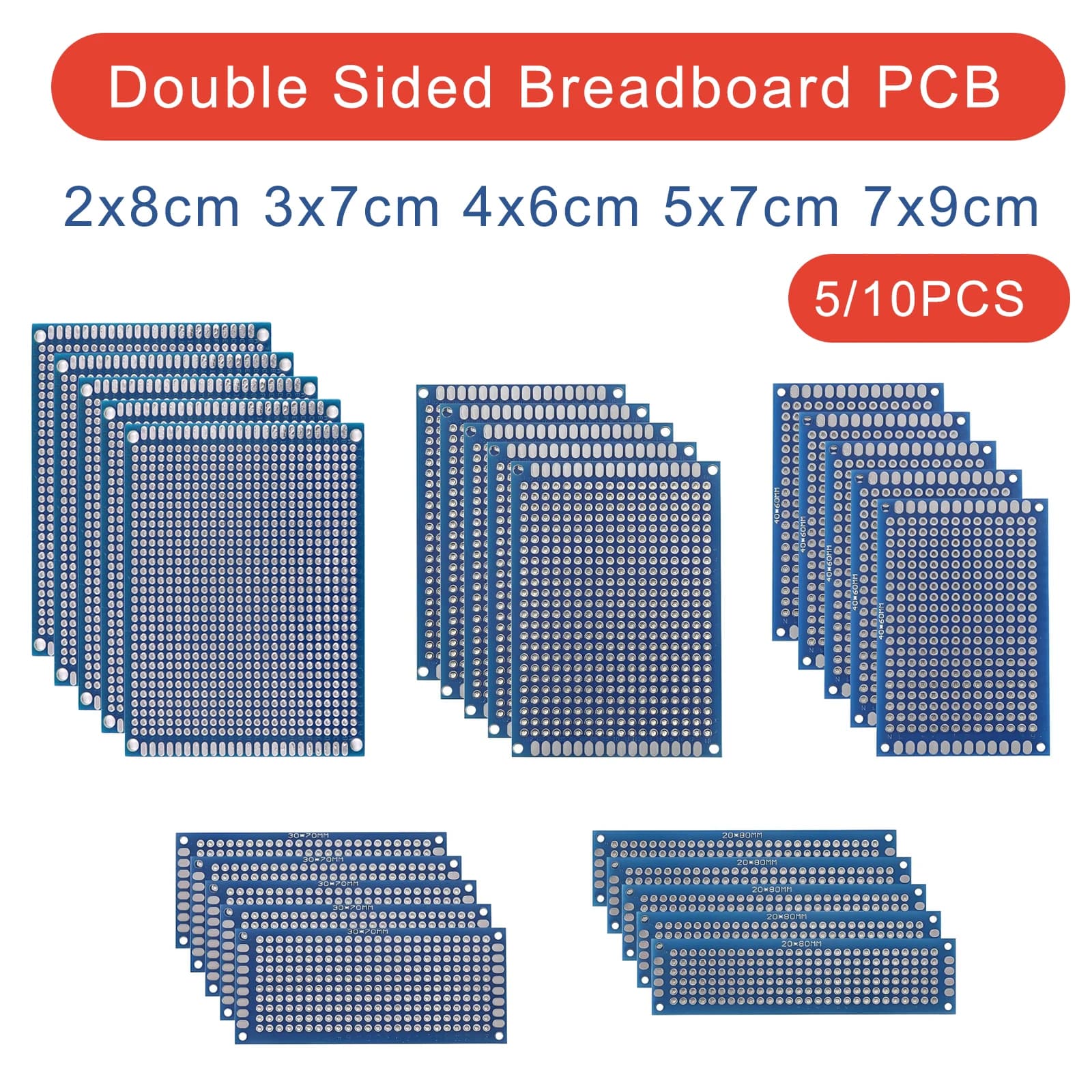 Double Side Prototype PCB Board 5x7cm 2x8cm 3x7cm 4x6cm 7x9cm 2.54mm Pitch Universal PCB for Arduino DIY Soldering Project