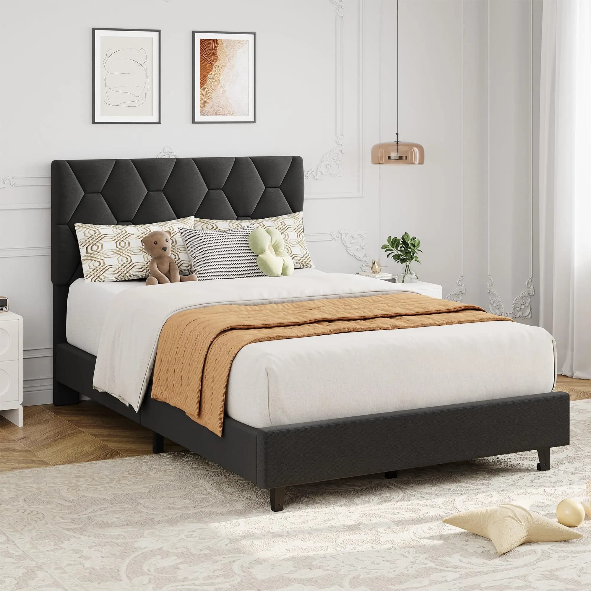 Base letto imbottita Twin XL con testiera regolabile, non richiede rete a molle, doghe in legno, silenziosa, facile da montare