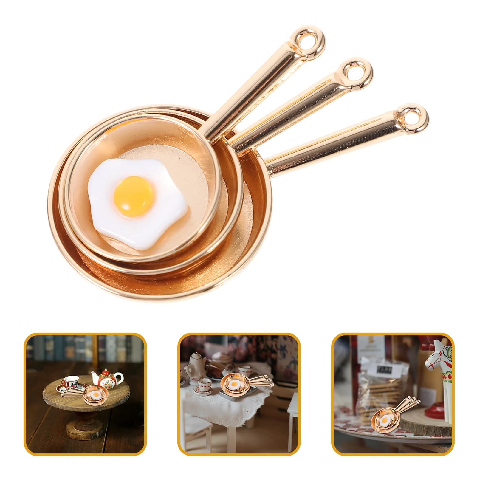 1 set of miniature pans, flat iron pans, light, for miniature kitchen, decorations for miniature kitchen