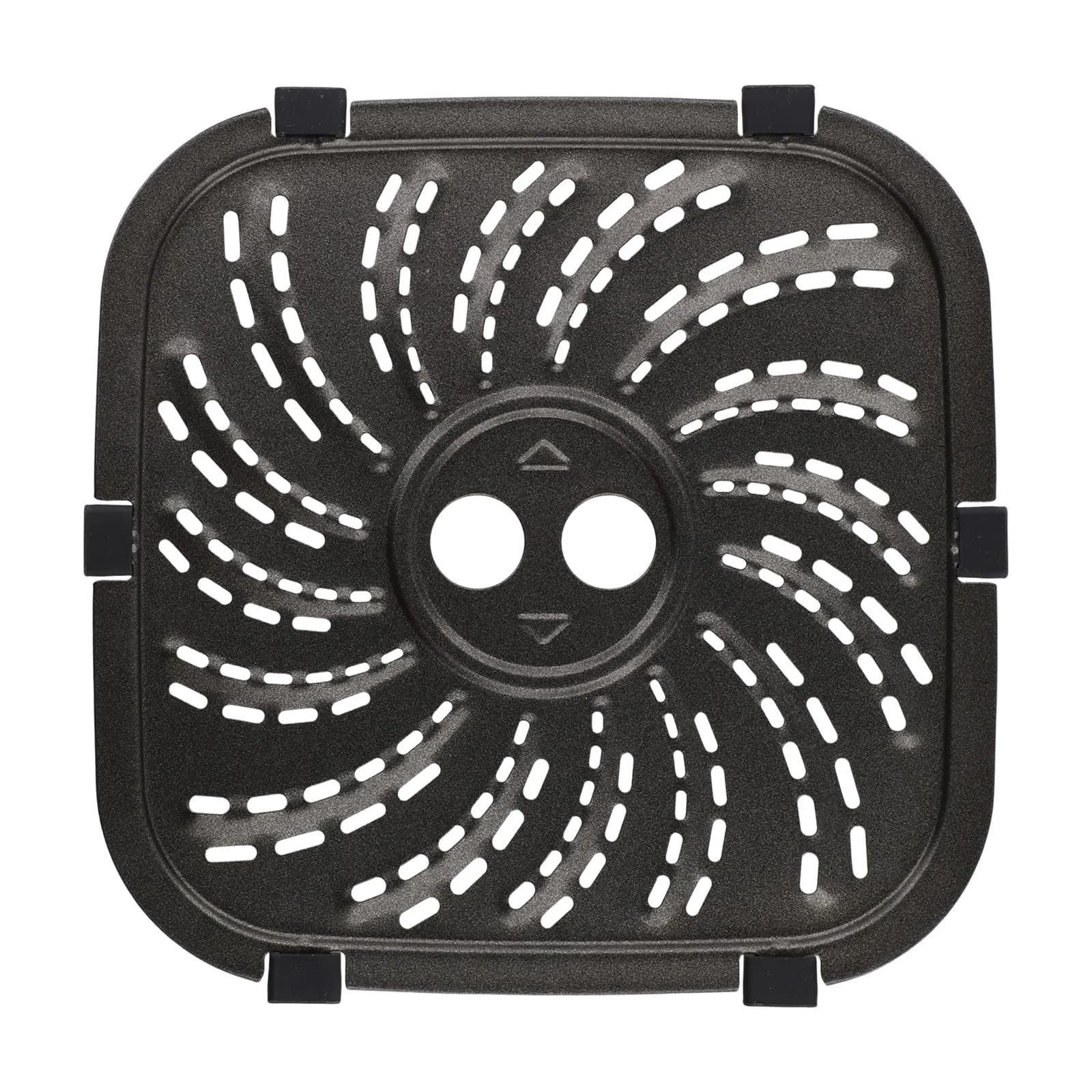8QT compatible air fryer plate for PowerXL and Vortex Pro, equipped with 6 rubber tabs for easy handling