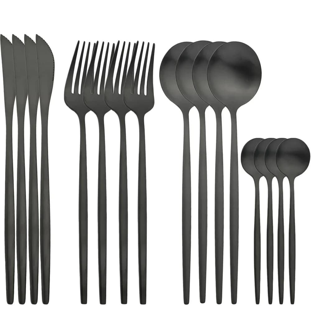 Set of 16-piece matt dishes knife fork spoons Set of black cutlery stainless steel cutlery western Kitchen cutlery set