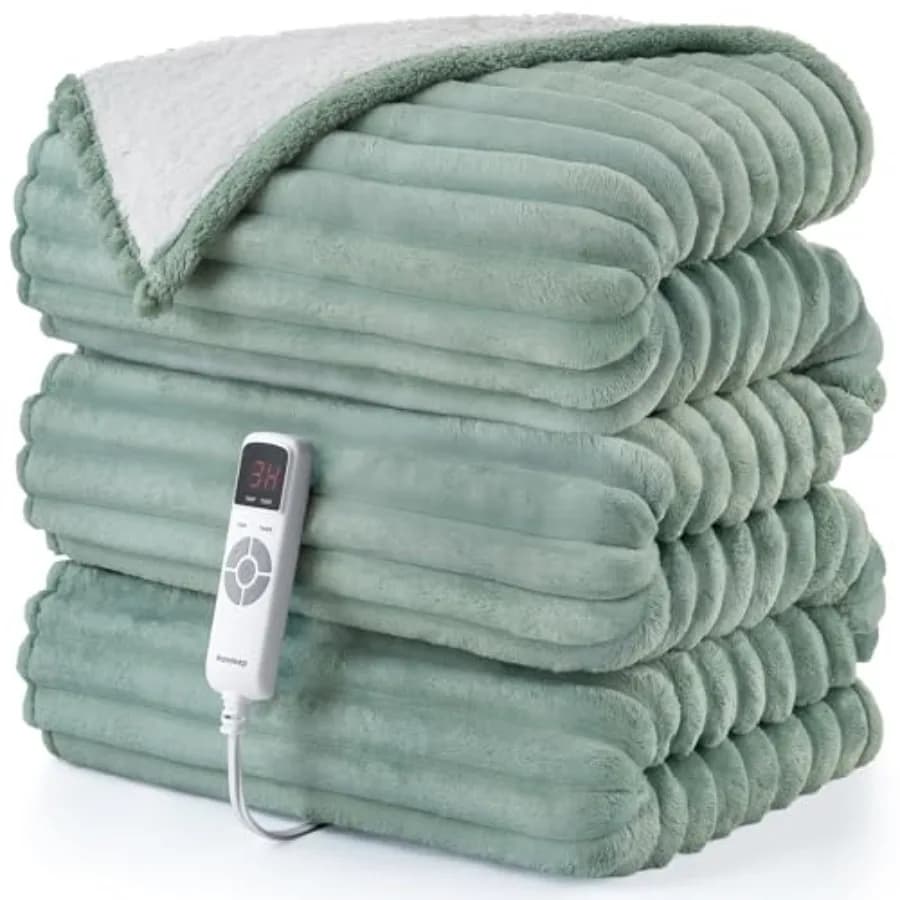 Coperta Elettrica Riscaldante con 9 Livelli di Calore e Timer di 10 Ore, Spegnimento Automatico, Lavabile, Morbida e Calda
