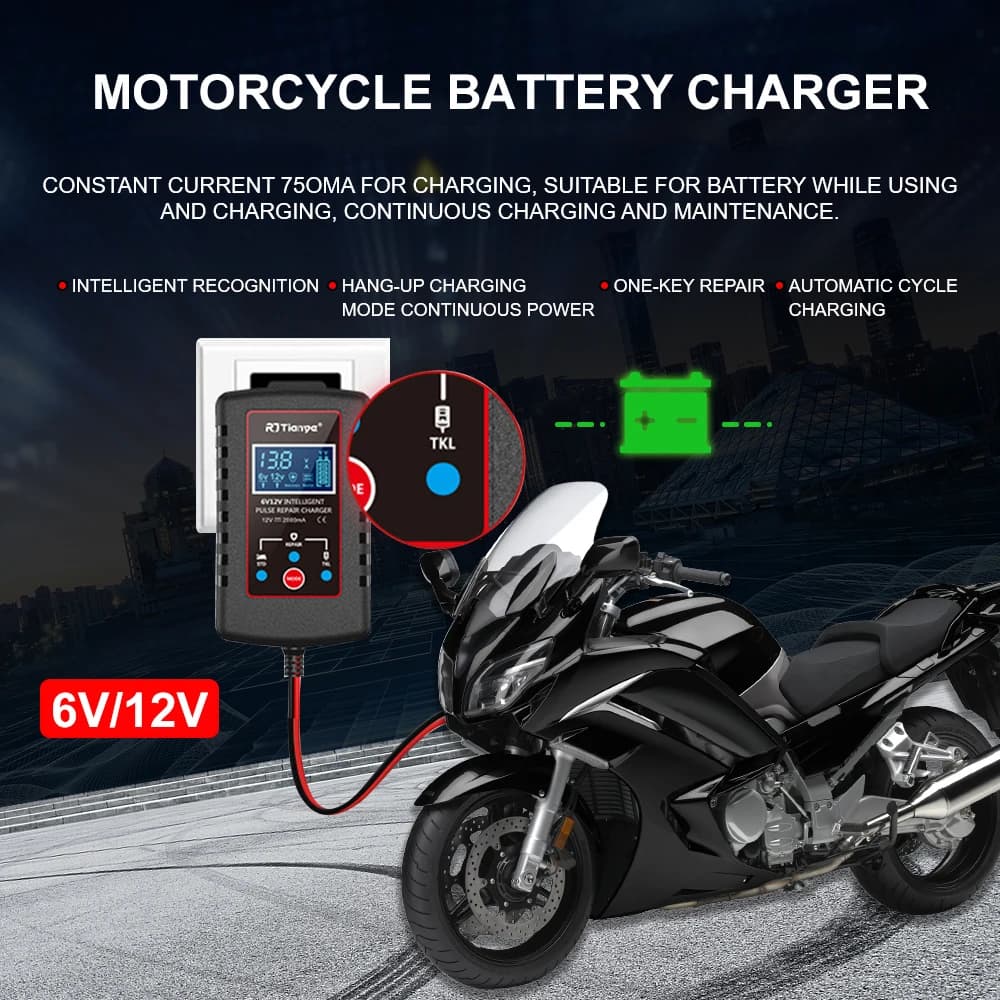Caricabatterie per moto da 30 W Adattatore per clip/anello per riparazione a impulsi digitali Cella di archiviazione per giocattoli Batterie Caricatore per auto 6 V 12 V universale