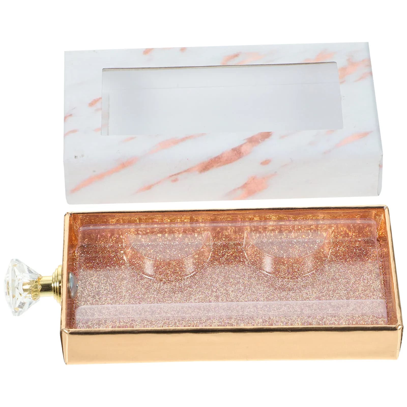 Cassetto Porta Ciglia Finte con Manico Diamantato, Forma Rettangolare, Leggero e Portatile, Organizzatore per Ciglia con Finestra Trasparente