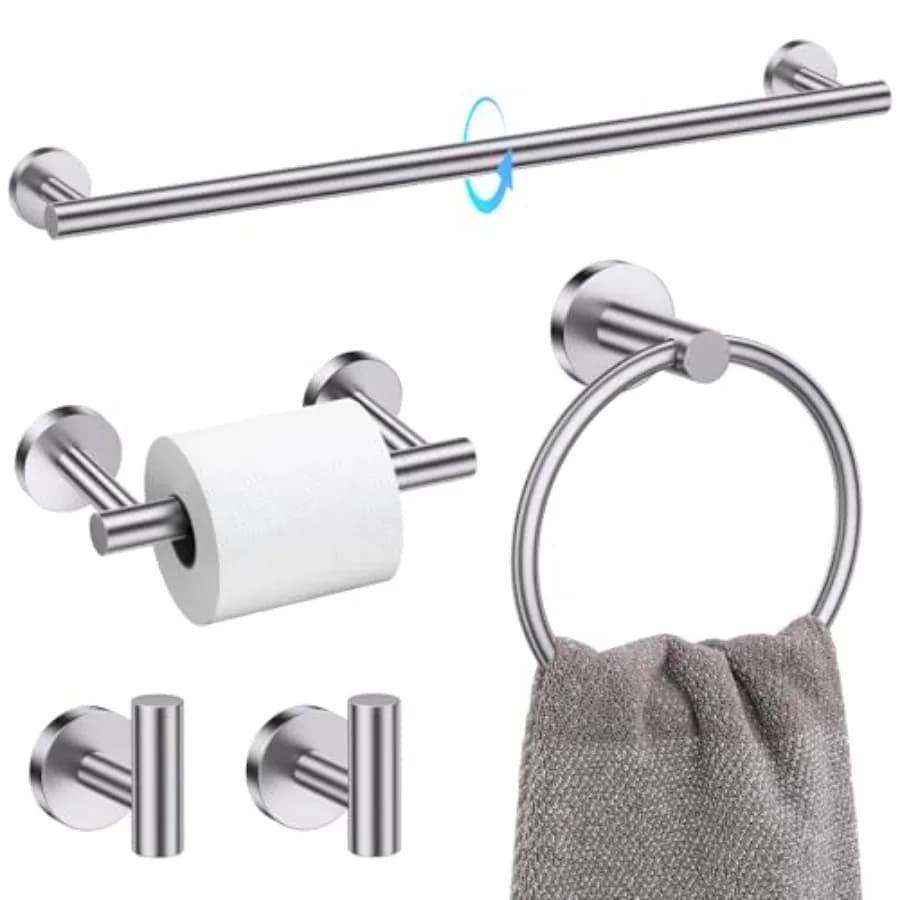 Set di 5 Accessori per Bagno in Acciaio Inox SUS304, Porta Asciugamani da 23,6 Pollici, Set con Doppio Supporto Girevole per WC