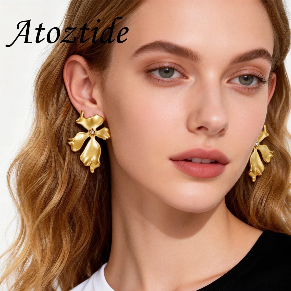 Atoztide Fashion Irregular Zircon Flower Earring for Women Stainless Steel Gold Color Multiple Styles Earring Party Jewelry Gift
