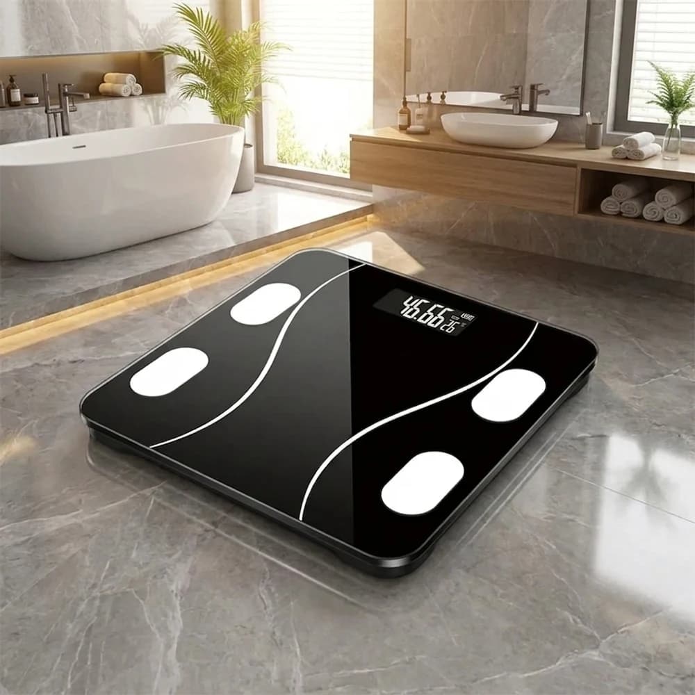 Bilancia Digitale Intelligente per Bagno, Alta Precisione, Ampio Display LCD, Monitor Composizione Corporea Bluetooth, Alimentata a Batteria, Peso Accurato