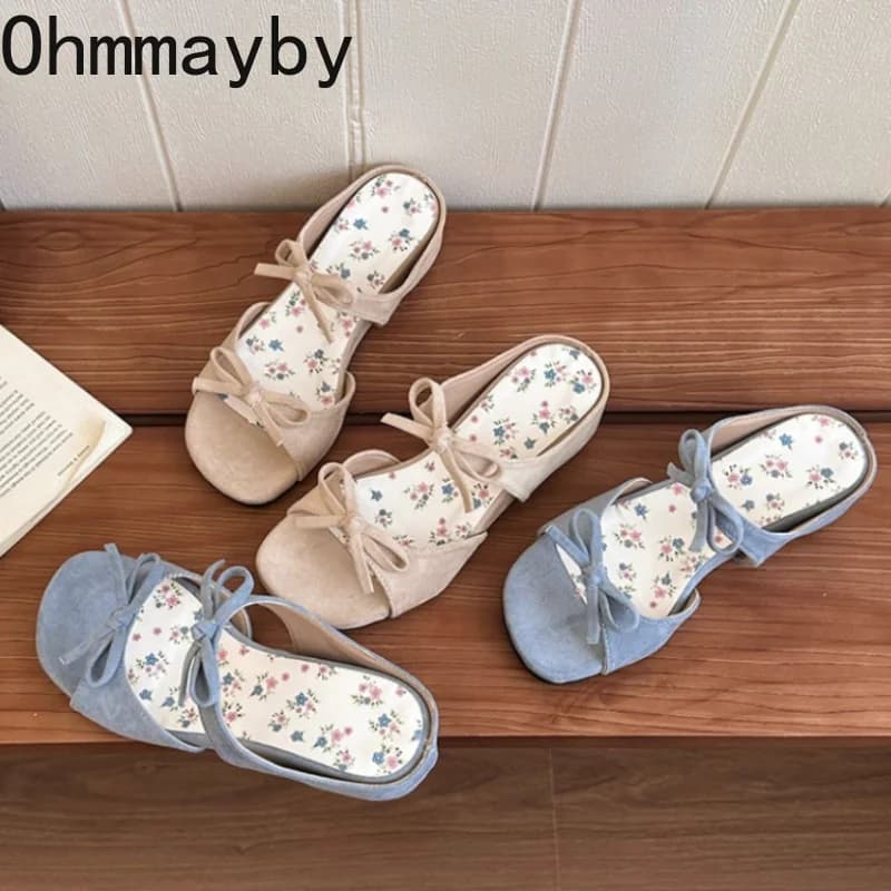 Ciabatte Estive Floreali con Fiocco a Farfalla da Donna, con Zeppa, Eleganti per Feste, Scarpe da Esterno con Punta Aperta, Slip-On per Uso Quotidiano